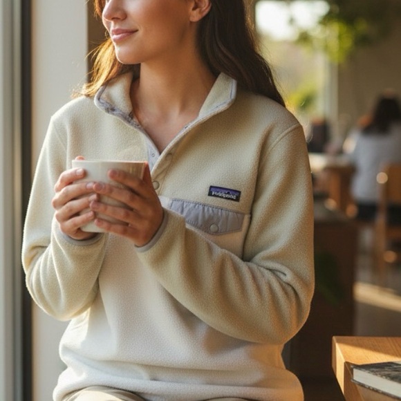 Patagonia Lightweight Synchilla Cream Tan Snap T Pullover Fleece Women’s Size M - Picture 2 of 11